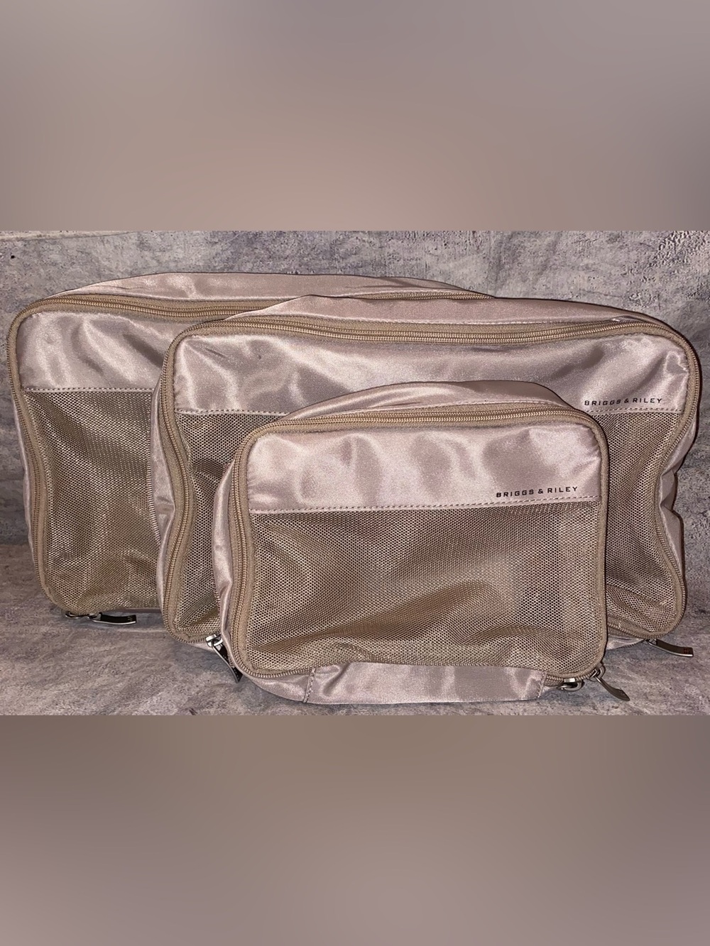 NWOT NEW Briggs & Riley Travel Essentials Check In Packing Cube Set Tan Bags Kit